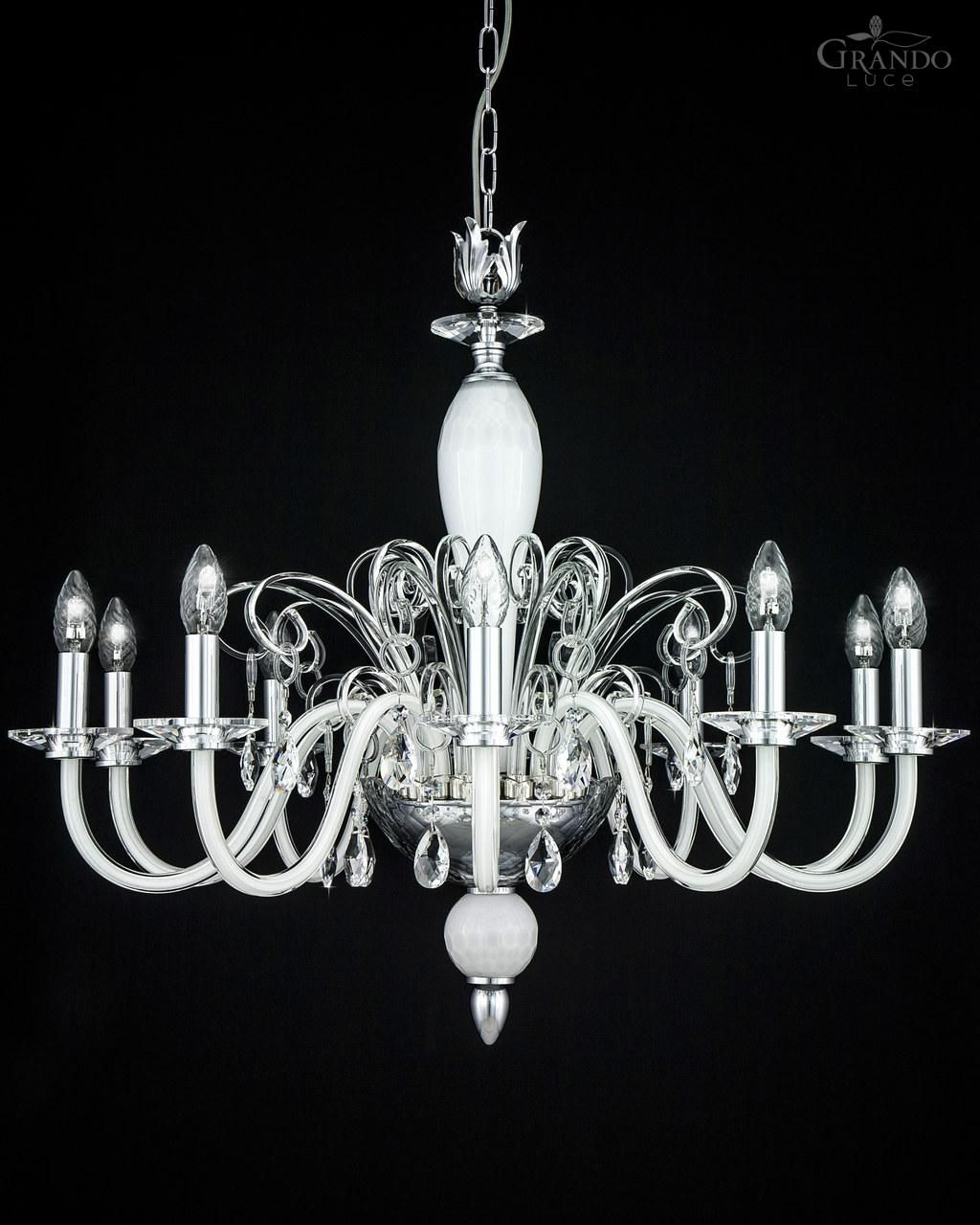 12010 Ch Chrome White Crystal Chandelier Grandoluce For White Chandeliers (View 6 of 12)