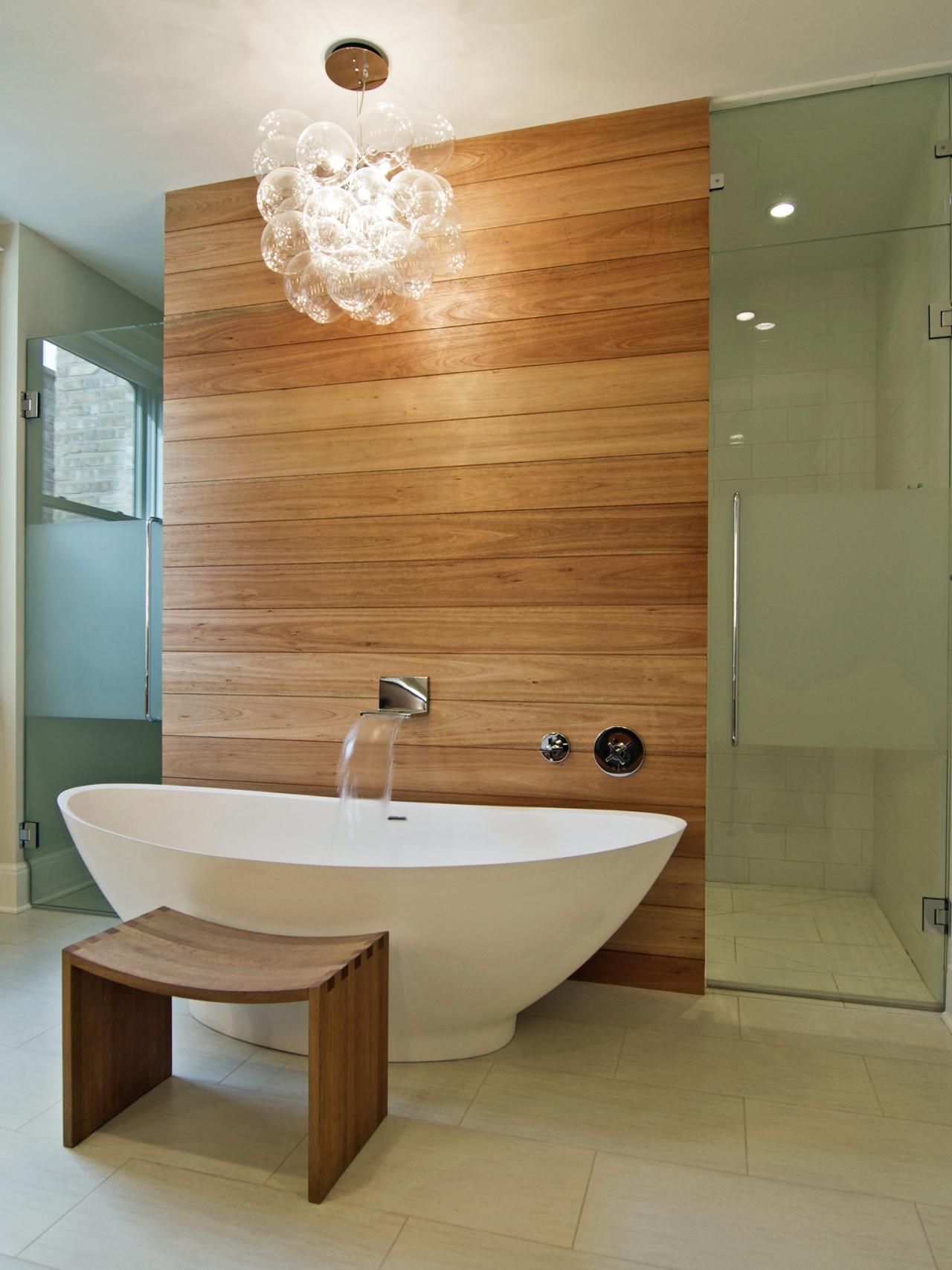 Bathrooms Modern Bathroom With Oval Modern Bathtub And Wooden Inside Modern Bathroom Chandeliers (View 5 of 12)