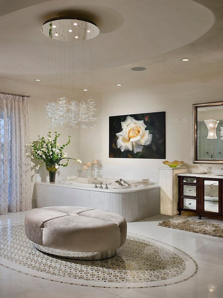 Bathrooms Ultra Modern Bathroom With Awesome Glass Chandelier For Modern Bathroom Chandeliers (Photo 2 of 12)