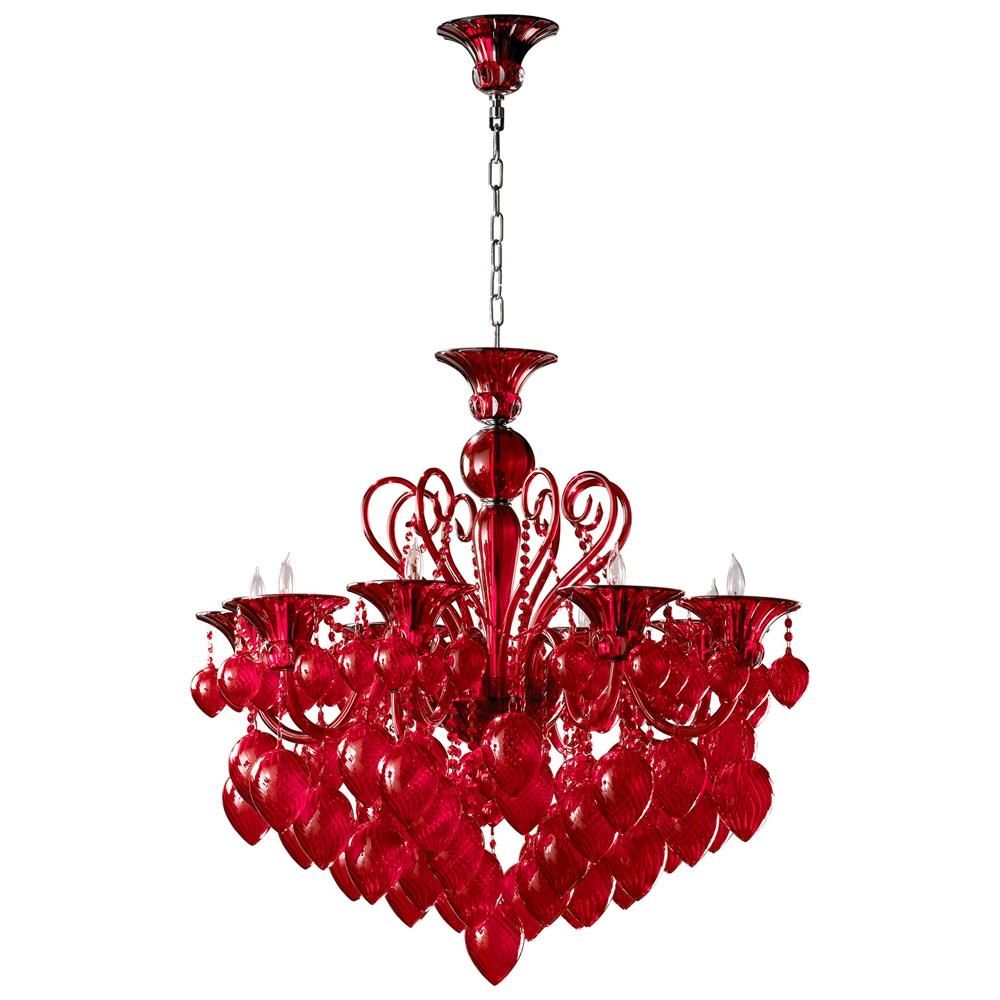 Bella Vetro Ru Scarlet Red Murano Glass 8 Light Ornament Inside Red Chandeliers (Photo 2 of 12)