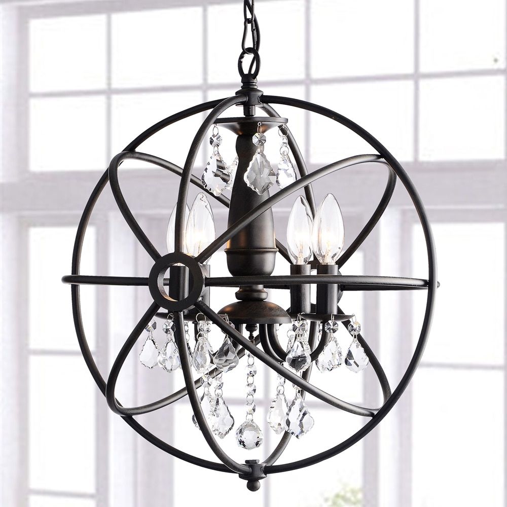 Benita Antique Black 4 Light Iron Orb Crystal Chandelier The Intended For Antique Black Chandelier (View 12 of 12)