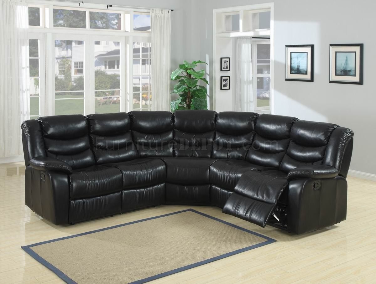Black Durable Bonded Leather Modern Reclining Sectional Sofa Inside Durable Sectional Sofa (View 2 of 12)