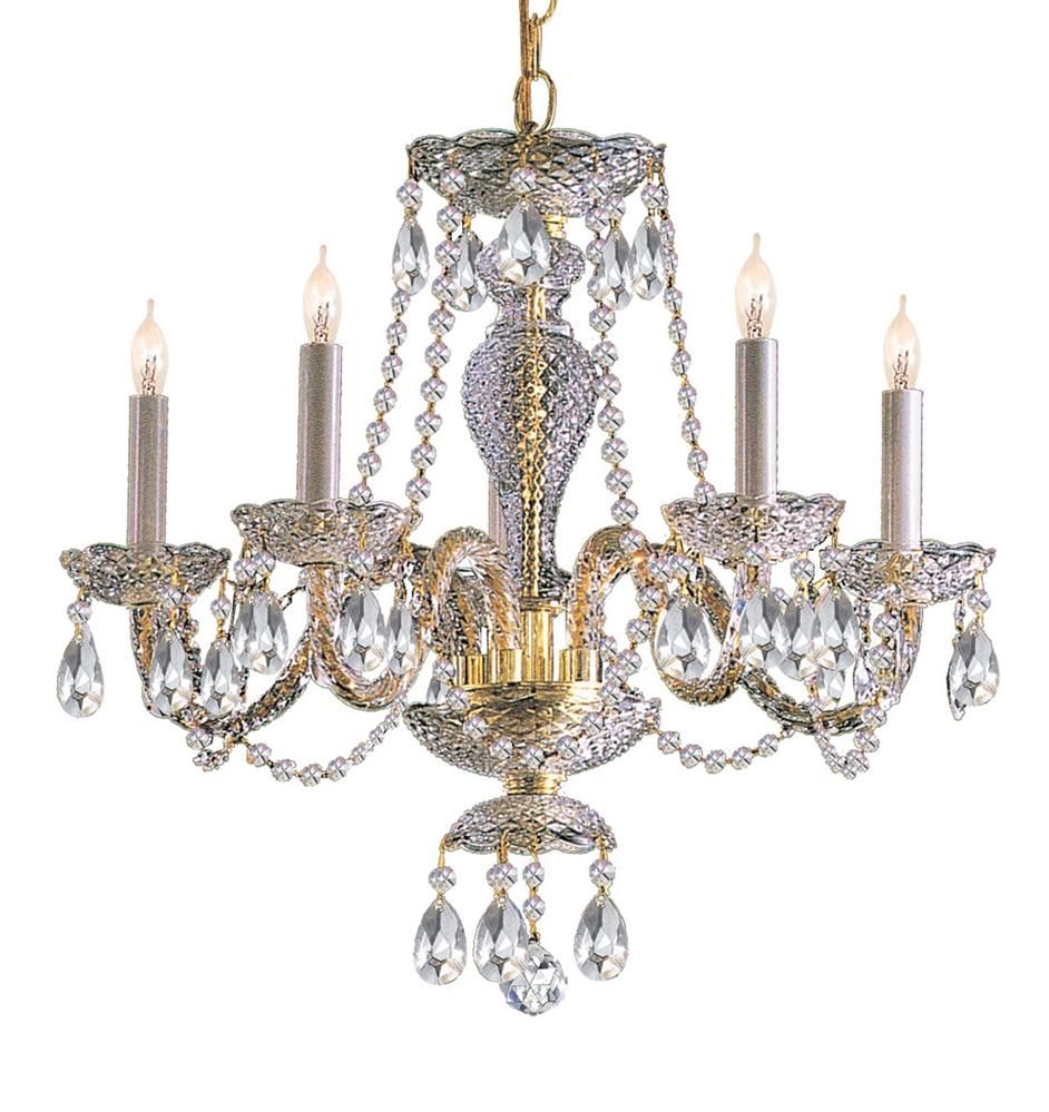 Buy 5 Lights Polished Brass Crystal Chandelier Regarding Crystal And Brass Chandelier (Photo 18 of 264)