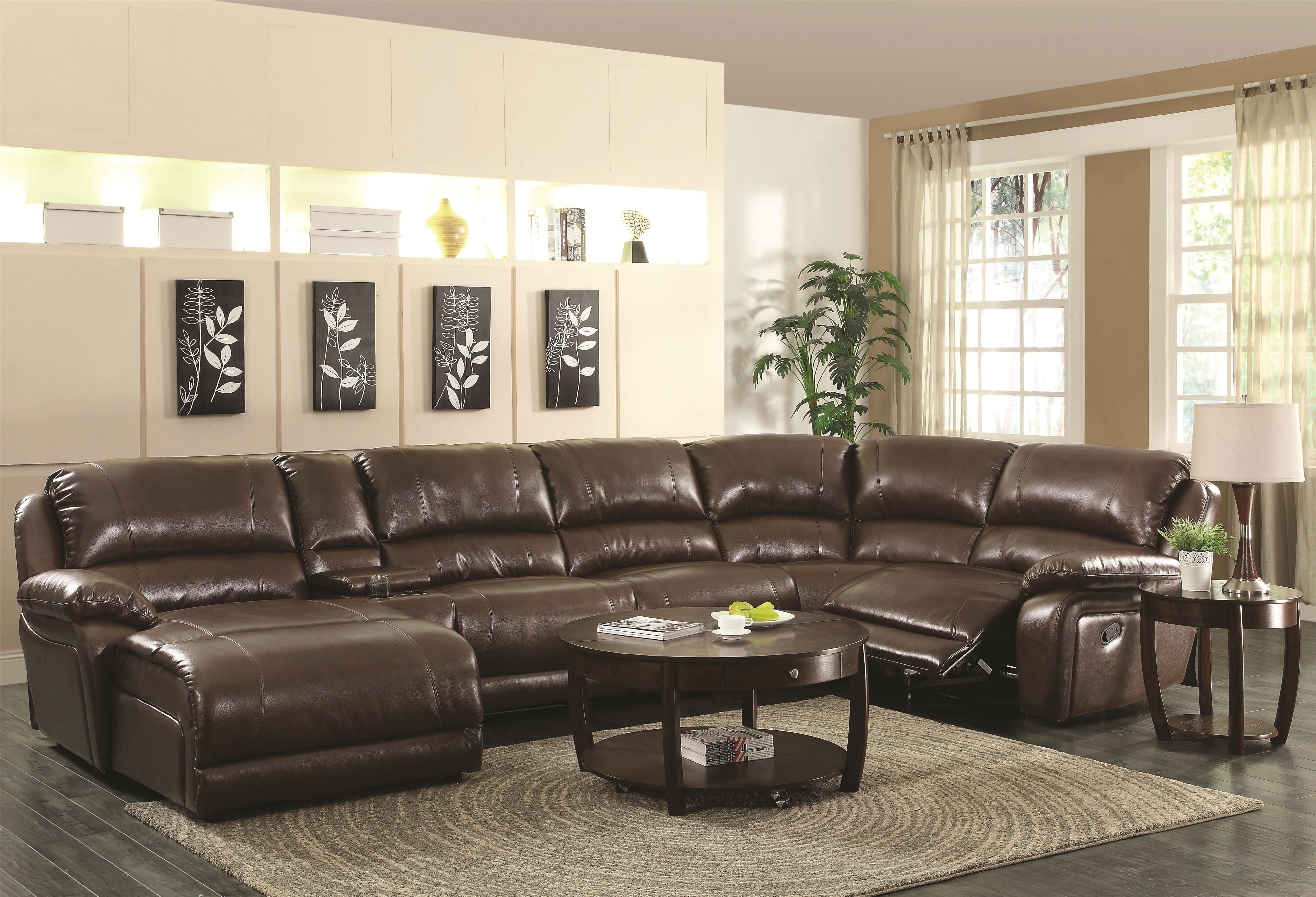 Coaster Mackenzie Chestnut 6 Piece Reclining Sectional Sofa With With Regard To 6 Piece Leather Sectional Sofa (Photo 1 of 12)