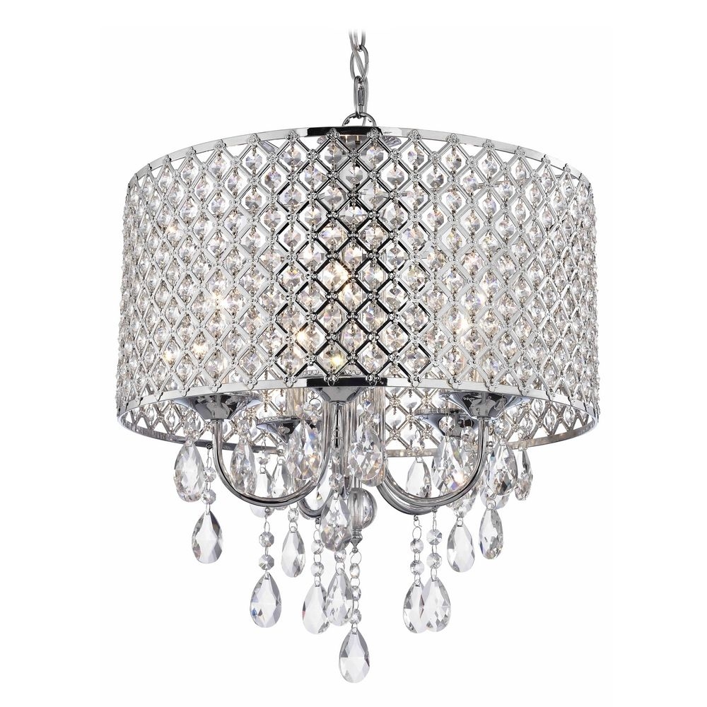 Crystal Chrome Chandelier Pendant Light With Crystal Beaded Drum Regarding Crystal Chrome Chandelier (Photo 1 of 12)