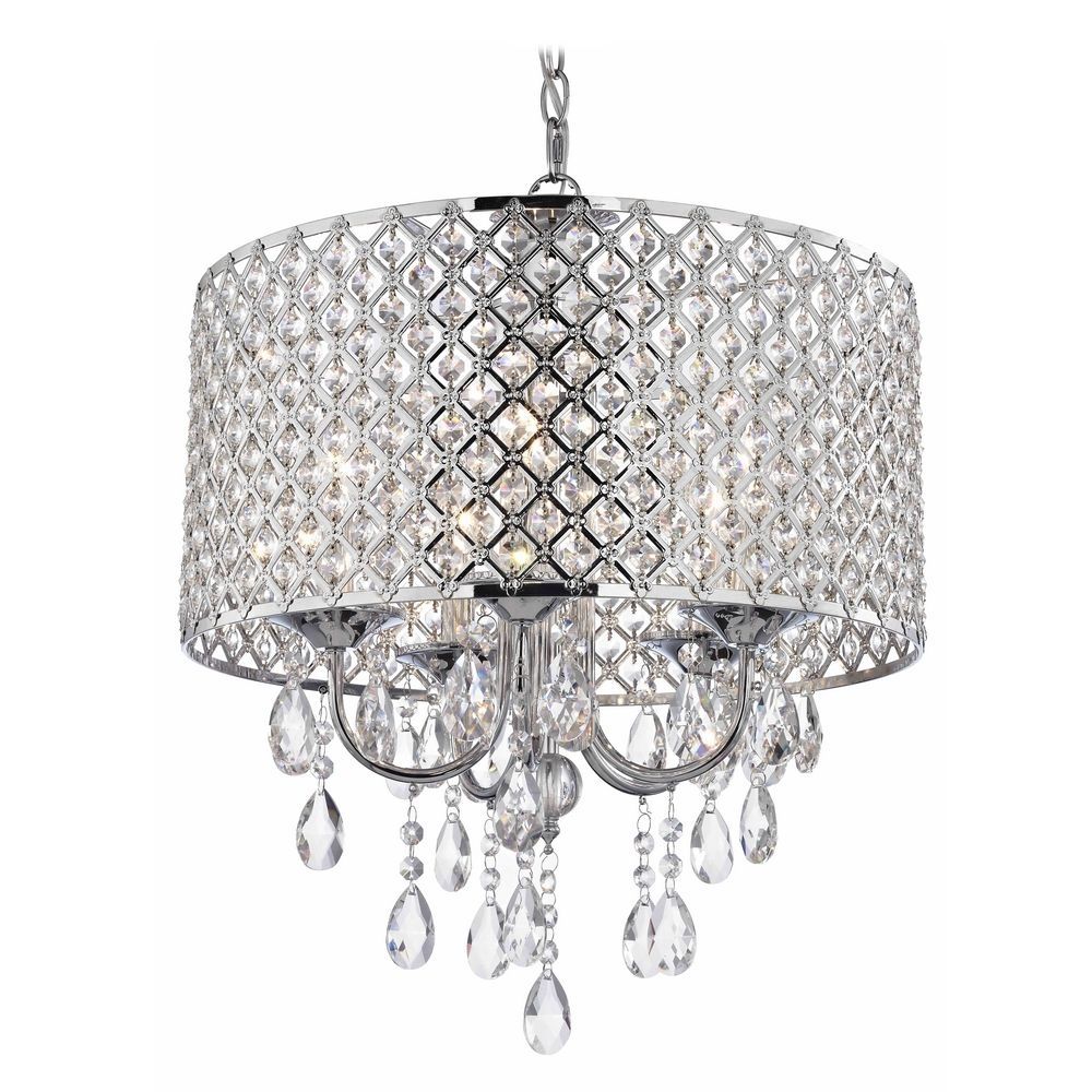 Crystal Chrome Chandelier Pendant Light With Crystal Beaded Drum Throughout Chrome Crystal Chandelier (View 2 of 12)