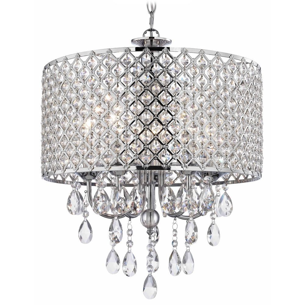 Crystal Chrome Chandelier Pendant Light With Crystal Beaded Drum Throughout Chrome Crystal Chandelier (Photo 1 of 12)