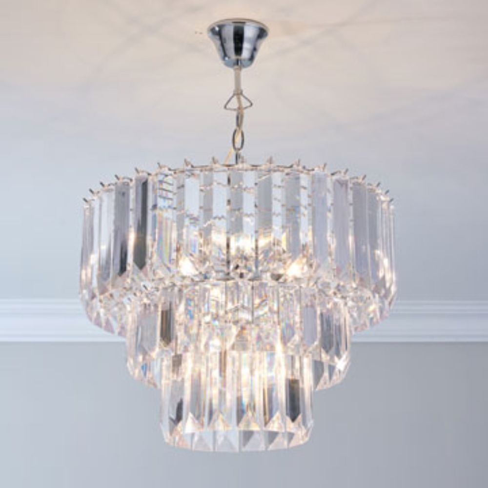 Details About 3 Tier Large Crystal Acrylic Chatsworth Prisms Throughout 3 Tier Crystal Chandelier (Photo 7 of 12)