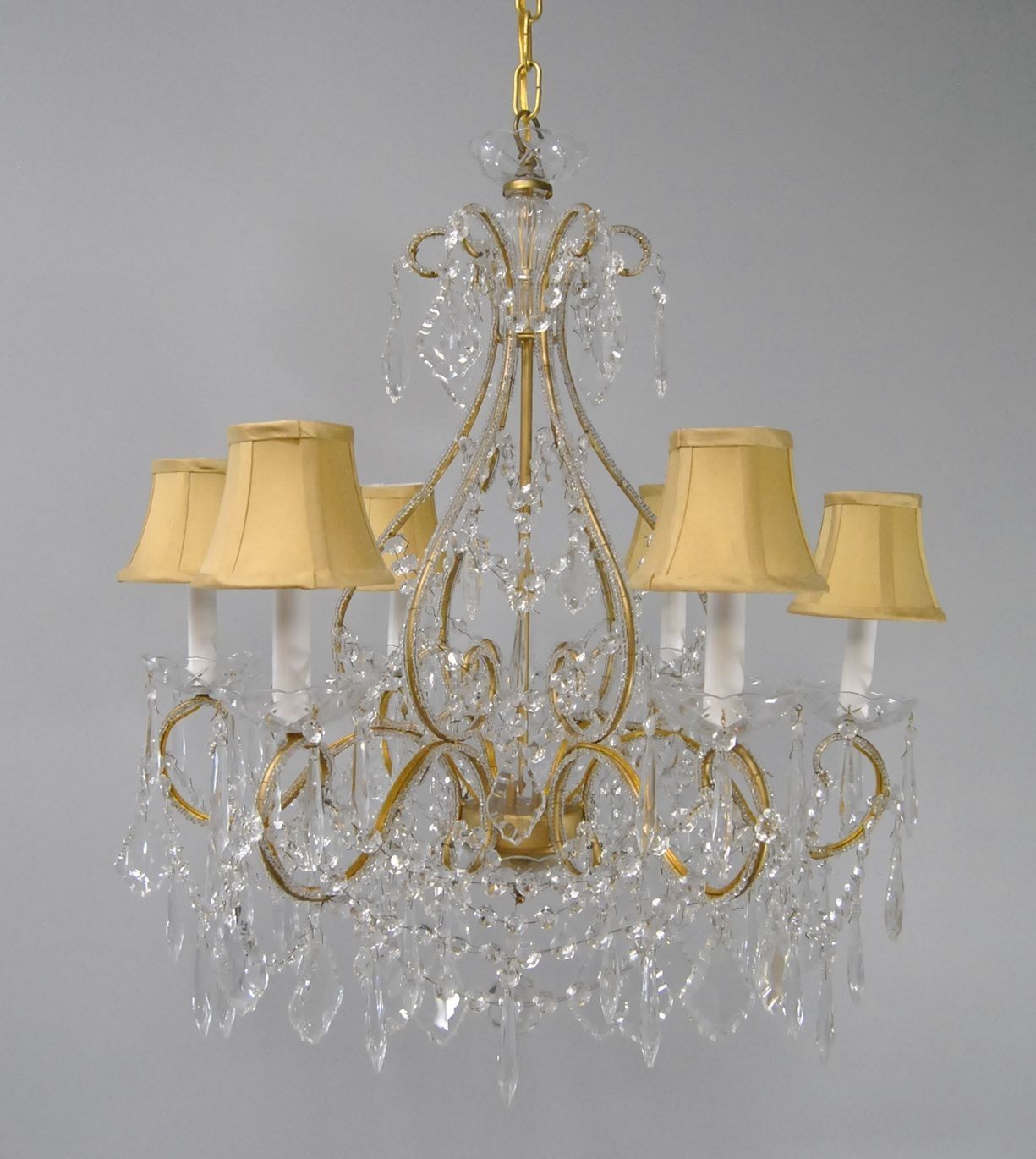 Elegant Six Light Brass Crystal Chandelier Light Fixture Pertaining To Crystal And Brass Chandelier (Photo 23 of 264)