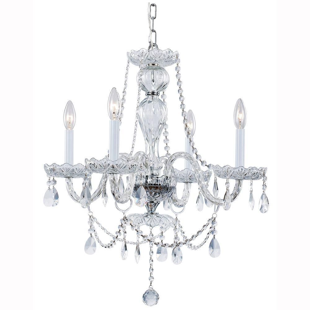 Hampton Bay Lake Point 4 Light Chrome And Clear Crystal Chandelier Within Chrome Crystal Chandelier (Photo 7 of 12)