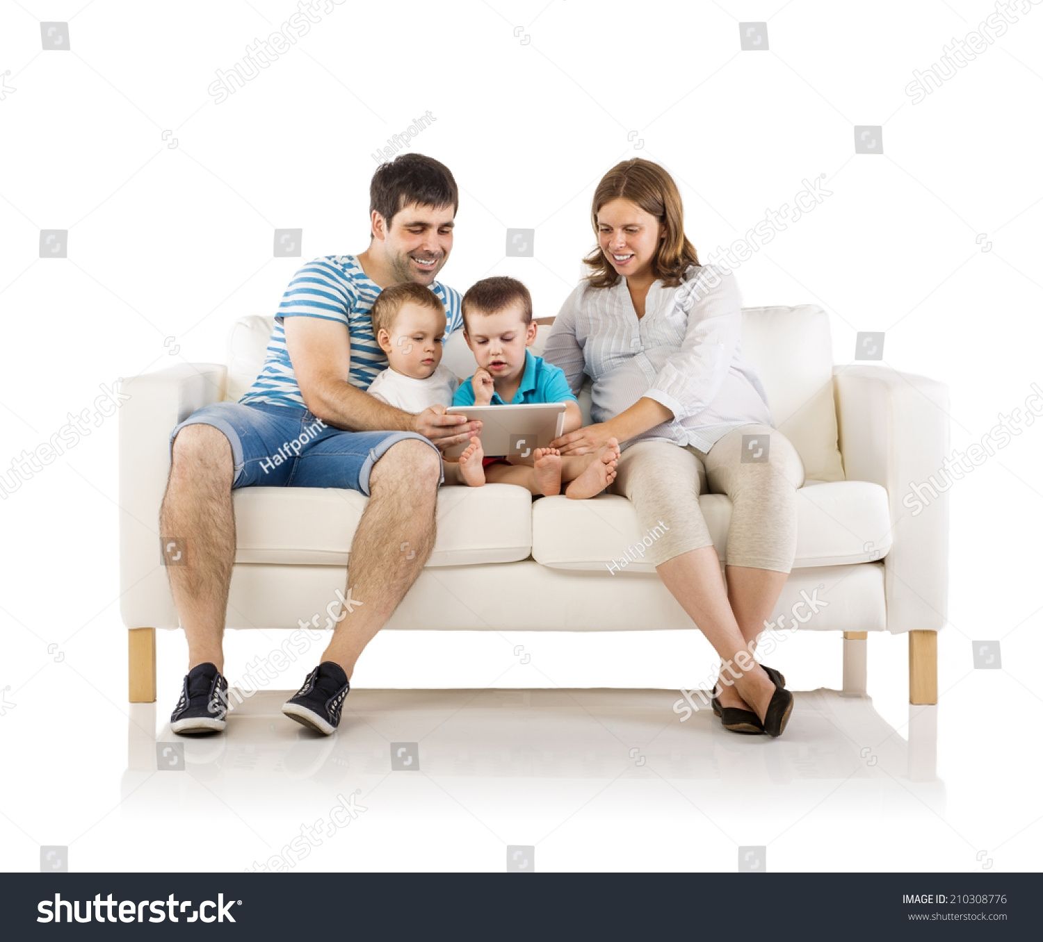 Portrait Happy Family Two Children Pregnant Stock Photo 210308776 Intended For Family Sofa (Photo 6 of 12)
