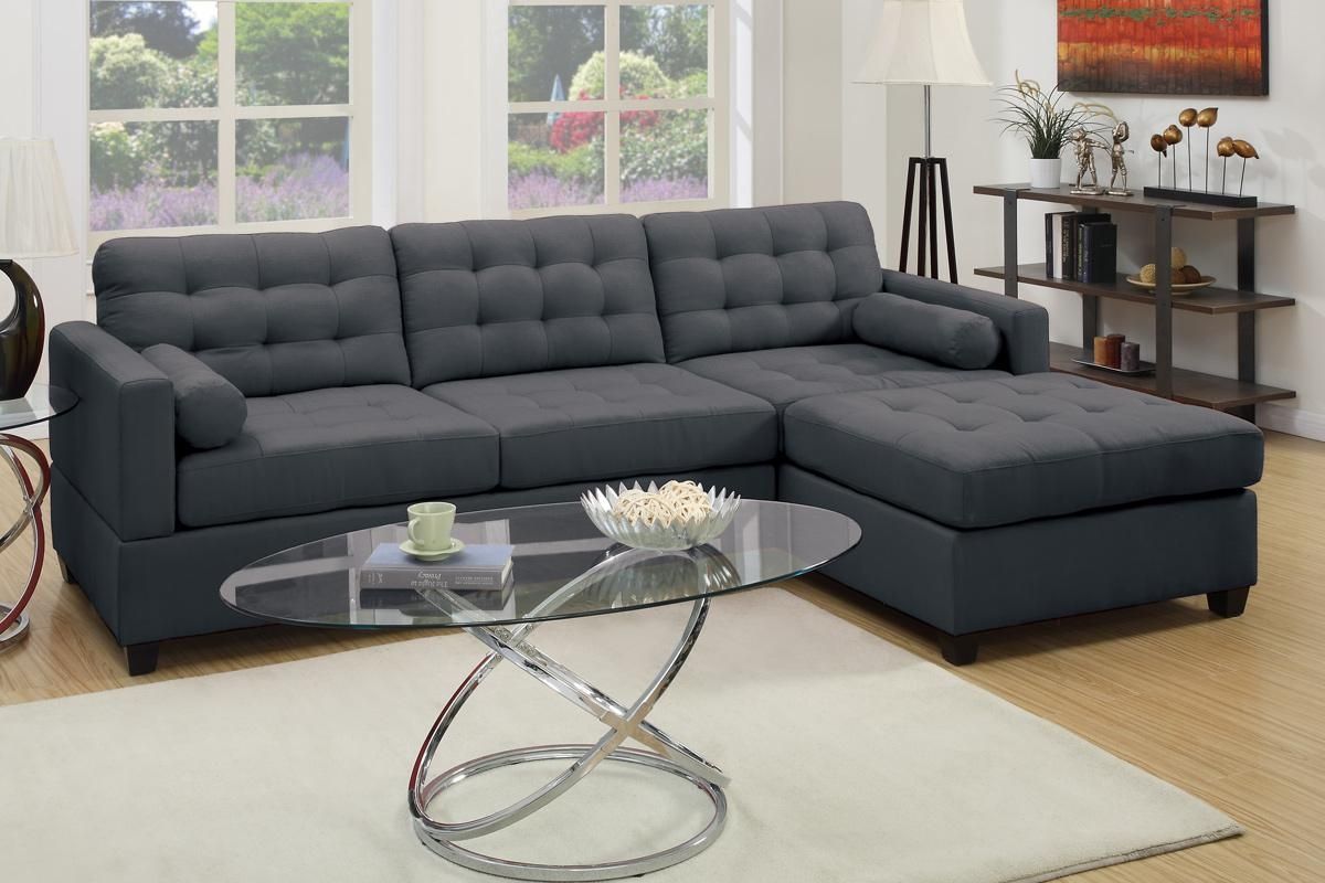 Poundex F7587 Grey Fabric Sectional Sofa Steal A Sofa Furniture Regarding Fabric Sectional Sofa (Photo 5 of 12)