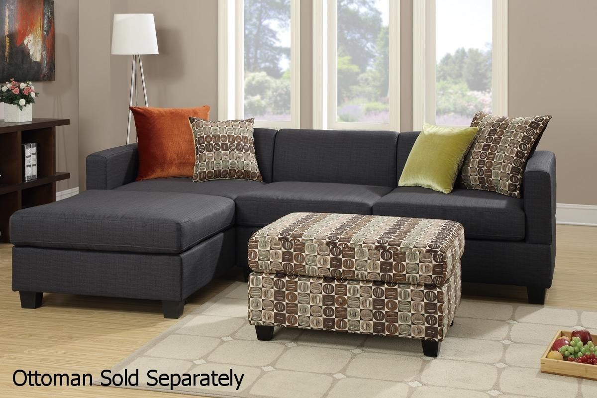 Poundex Maribel F7170 Black Fabric Sectional Sofa Steal A Sofa Within Fabric Sectional Sofa (View 6 of 12)