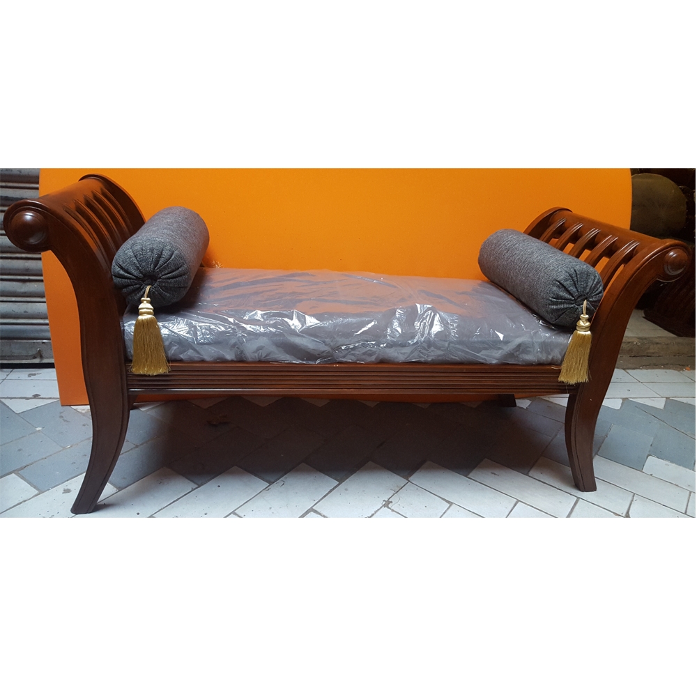 Sheesham Wood Handcrafted Backless Outer Arms Chaise Longuedewan In Backless Chaise Sofa (Photo 1 of 12)