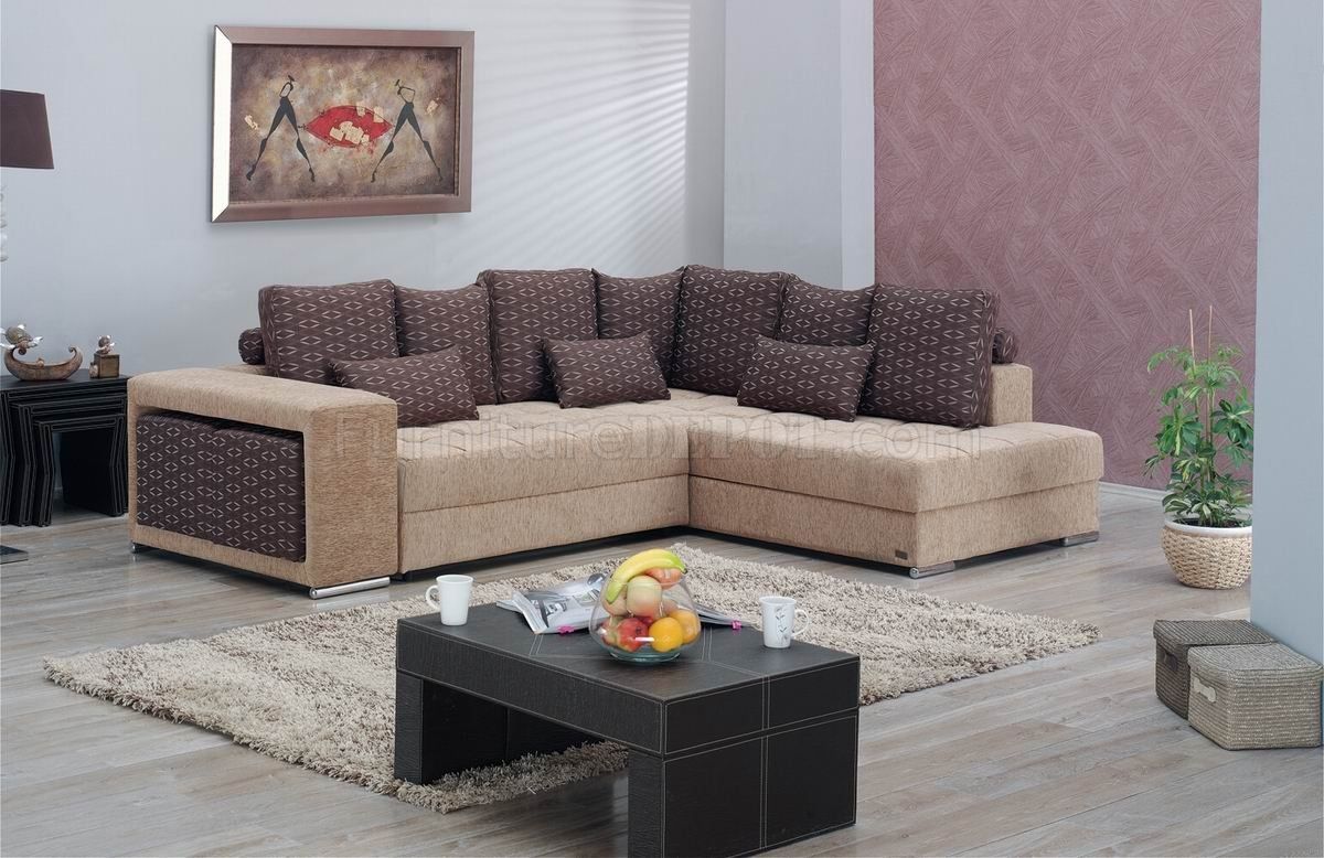 Two Tone Fabric Modern Convertible Sectional Sofa Wstorage Intended For Convertible Sectional Sofas (View 2 of 12)