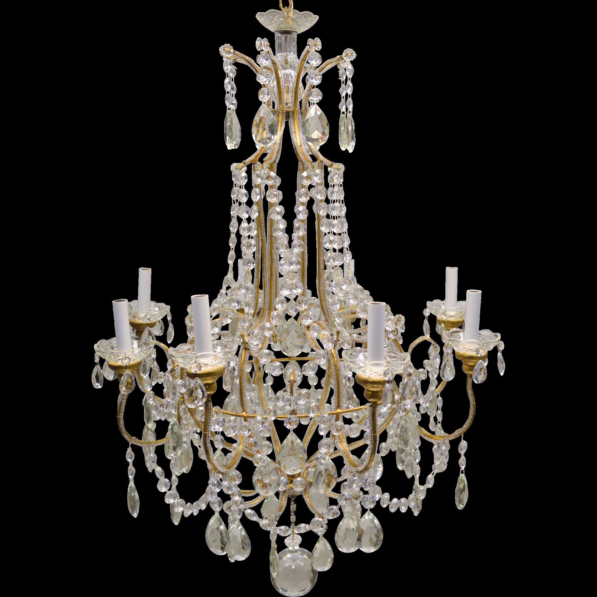 Vintage Italian Gilded Macaroni Beaded Crystal Prism Chandelier With Regard To Vintage Chandelier (Photo 8 of 12)