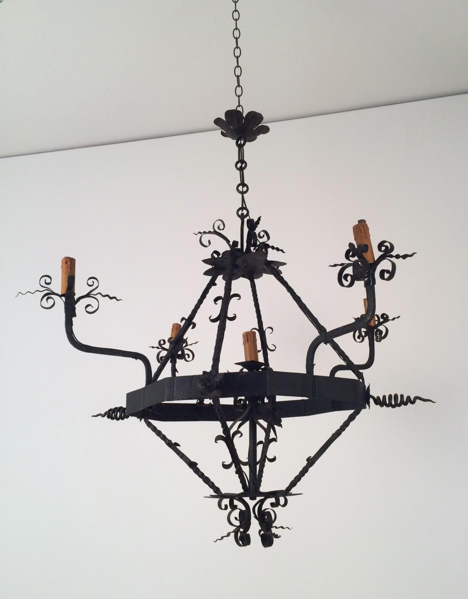Vintage Wrought Iron Chandelier 1960s For Sale At Pamono In Vintage Wrought Iron Chandelier (Photo 11 of 12)