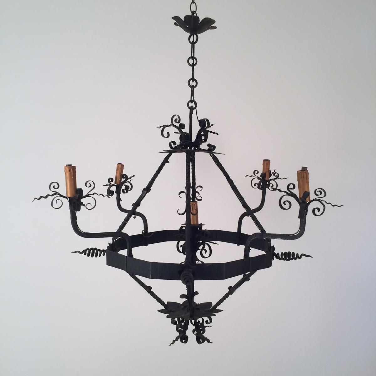 Vintage Wrought Iron Chandelier 1960s For Sale At Pamono Pertaining To Vintage Wrought Iron Chandelier (View 5 of 12)