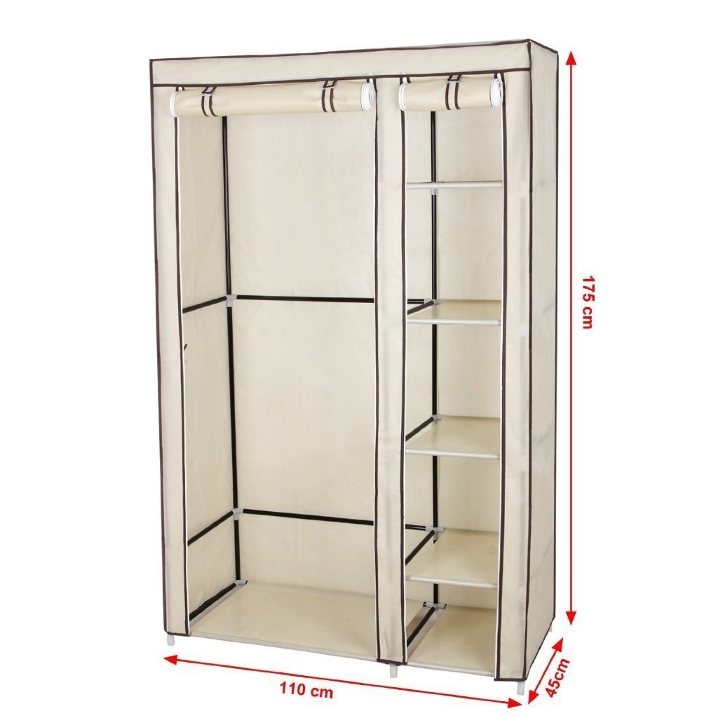2 Beige Double Canvas Wardrobe Cupboard Clothes Hanging Rail Throughout Wardrobe Double Hanging Rail (Photo 14 of 15)