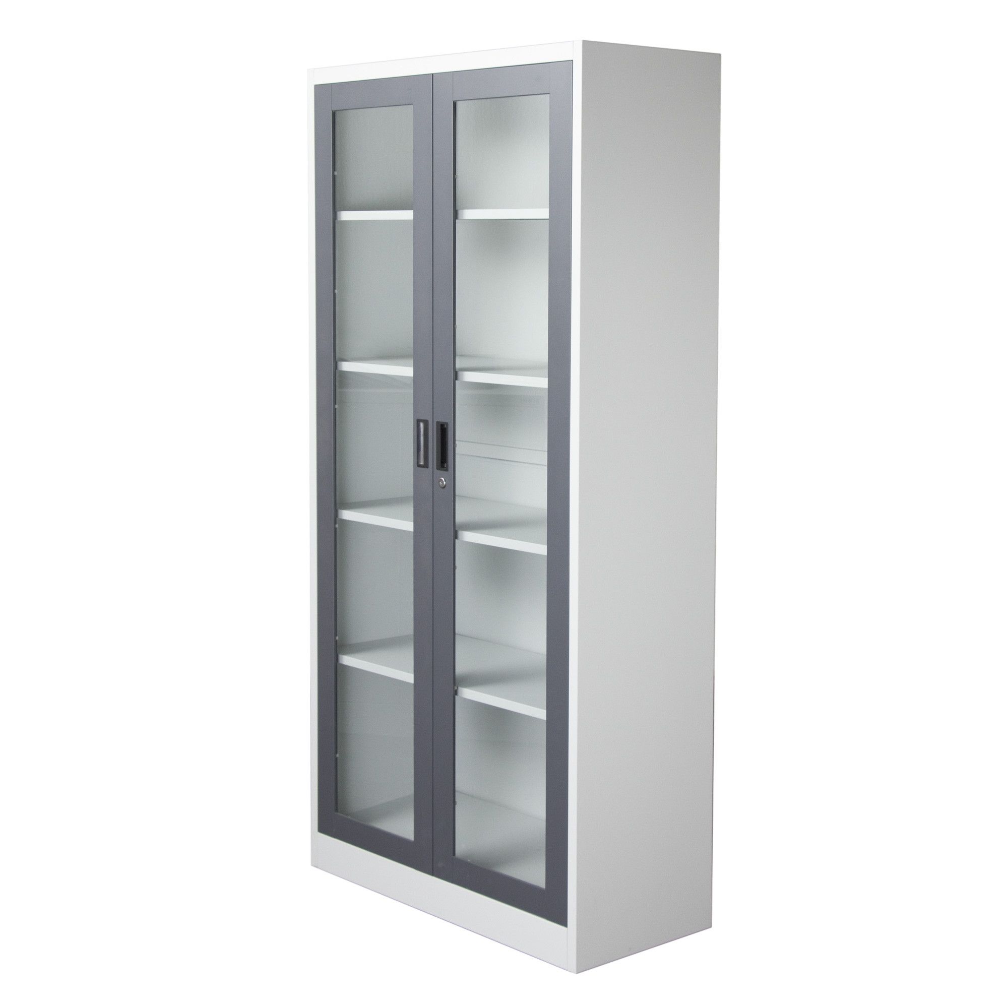 2 Door Bookcase With 5 Shelves In Dark Greyoff White Diamond Throughout Off White Bookcase (Photo 6 of 15)