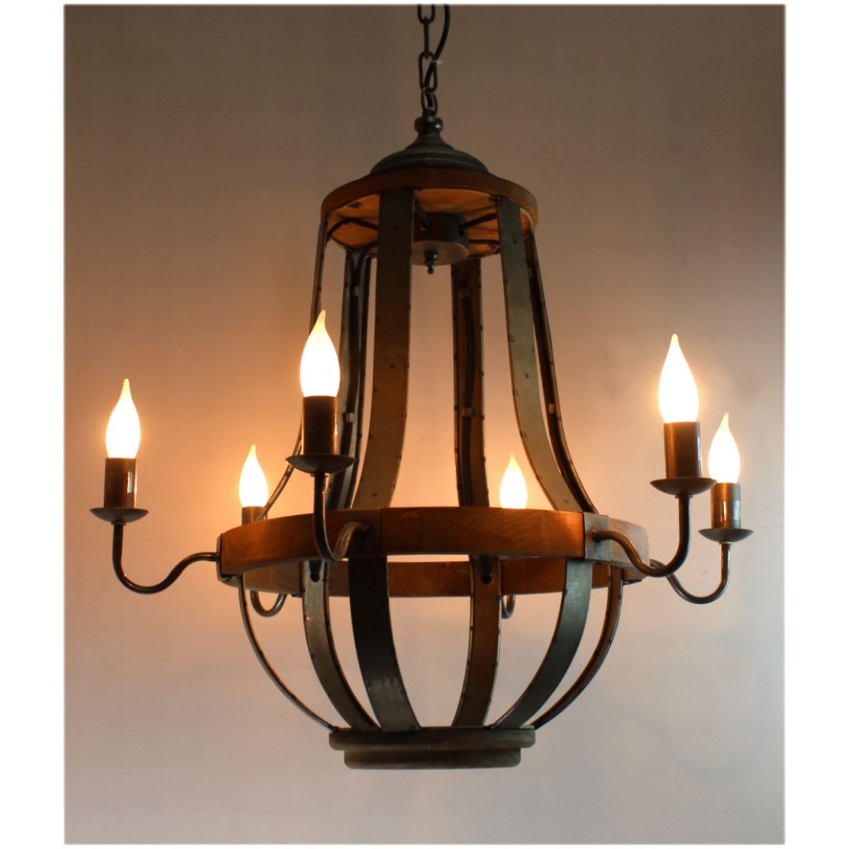 579 Iron Strap And Aged Wood Chandelier French Country Vintage With Vintage Style Chandelier (View 12 of 12)