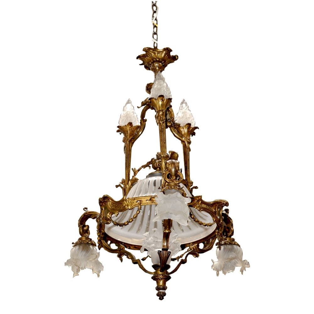 7016 French Bronze Art Nouveau Chandelier From Antiquariantraders For French Bronze Chandelier (Photo 5 of 12)