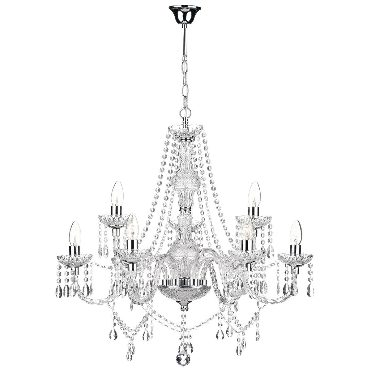 9 Light Chandelier Polished Chrome Acrylic Glass Intended For Chrome And Glass Chandelier (Photo 2 of 12)
