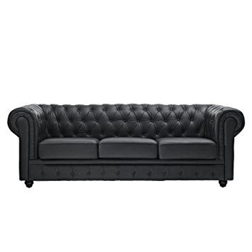 Amazon Modway Chesterfield Sofa In Black Leather And Leather Pertaining To Chesterfield Black Sofas (View 4 of 15)