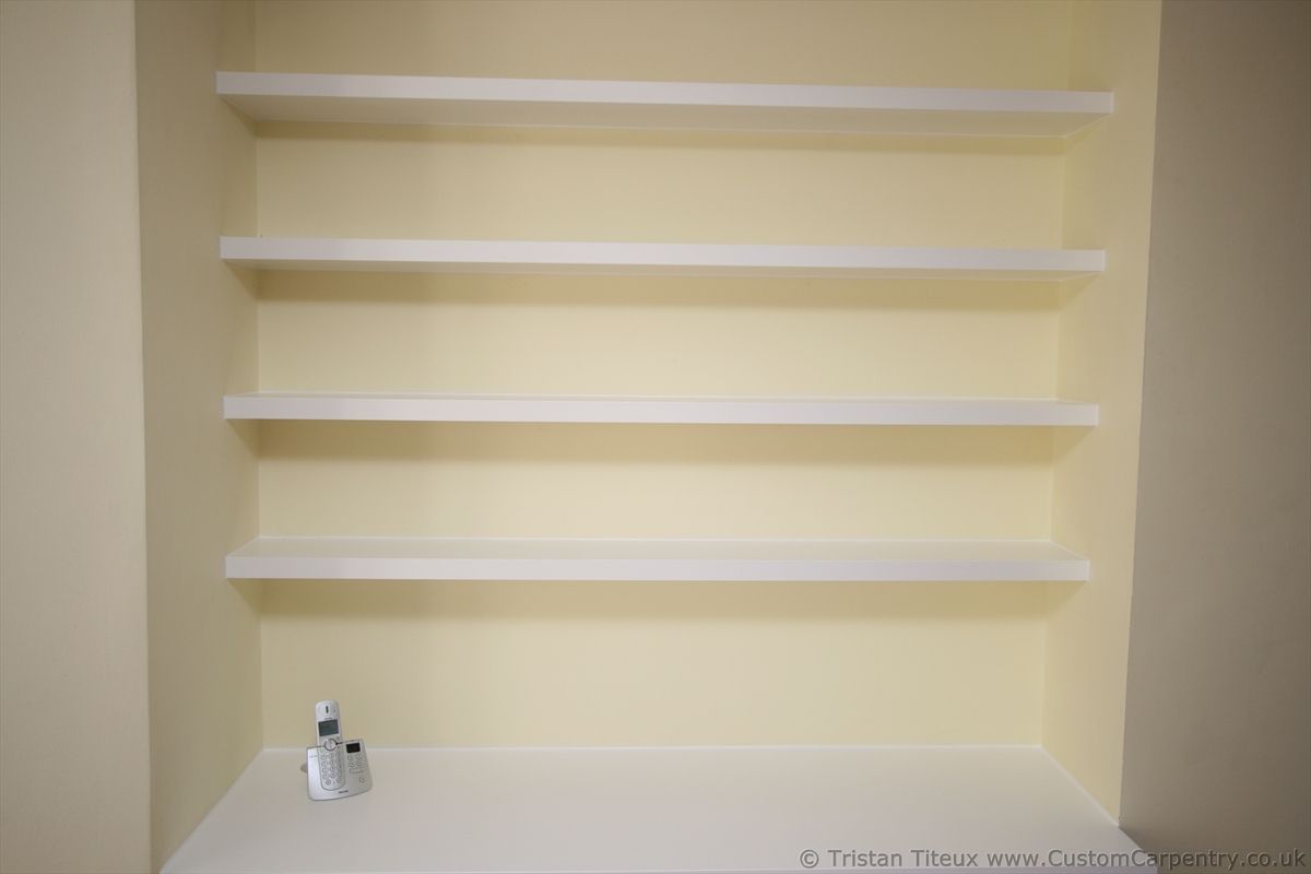 Amusing White Floating Shelves Bedroom Pics Decoration Ideas Regarding Custom Floating Shelves (Photo 9 of 12)