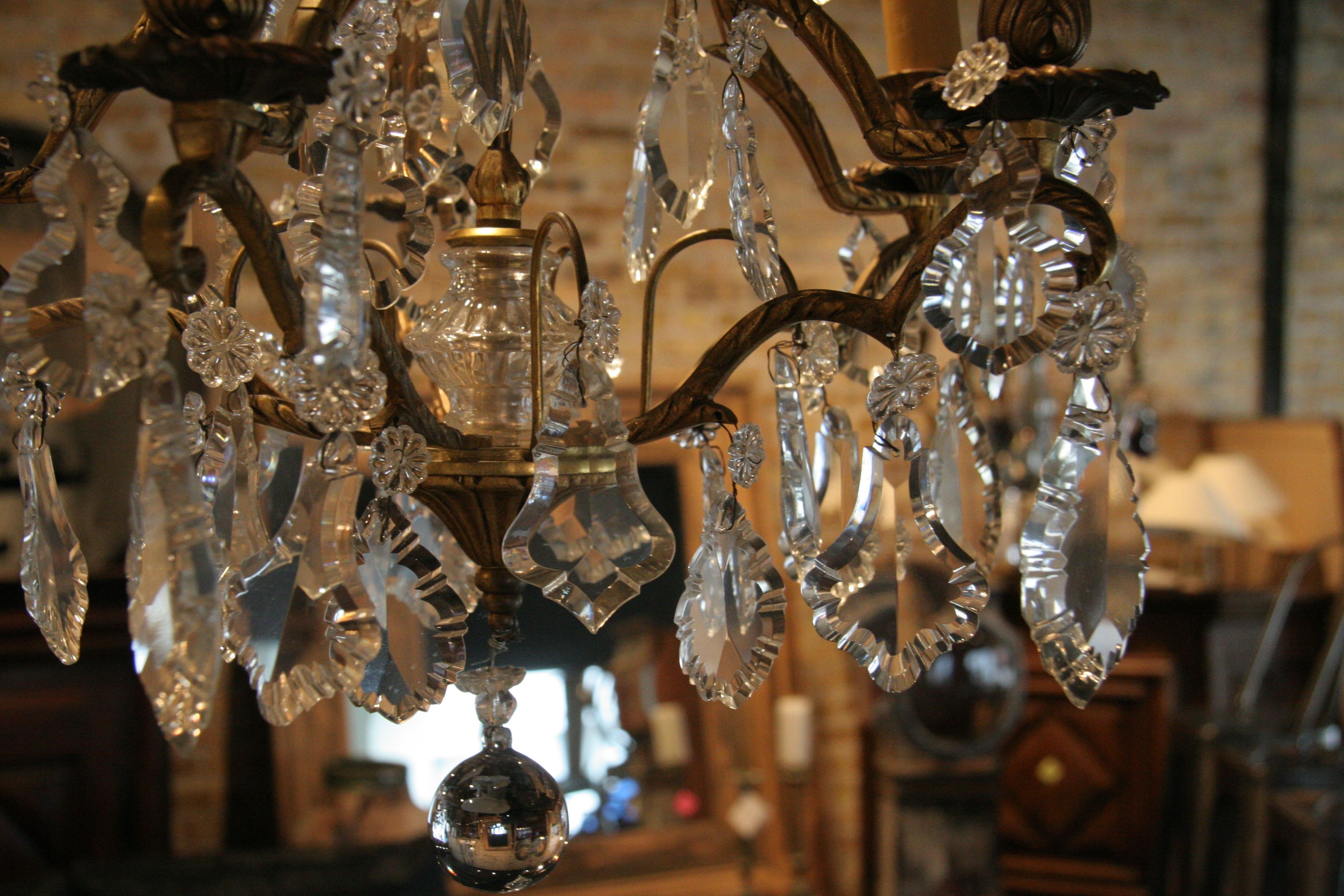 Antique French 5 Light Brass And Crystal Chandelier Intended For Vintage Brass Chandeliers (Photo 3 of 12)