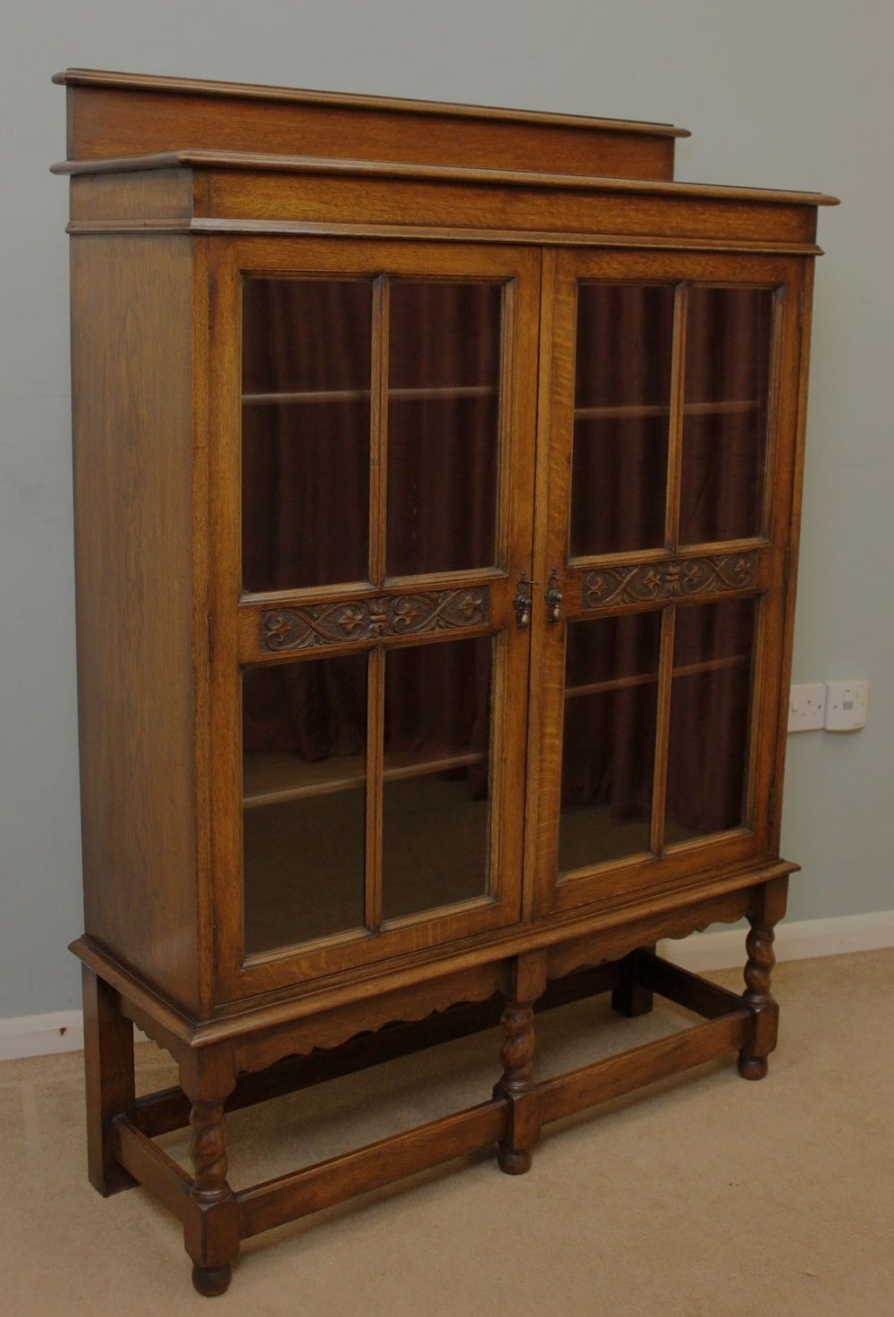 Antique Oak Glazed Bookcase Display Cabinet 260194 In Oak Glazed Bookcase (View 6 of 15)