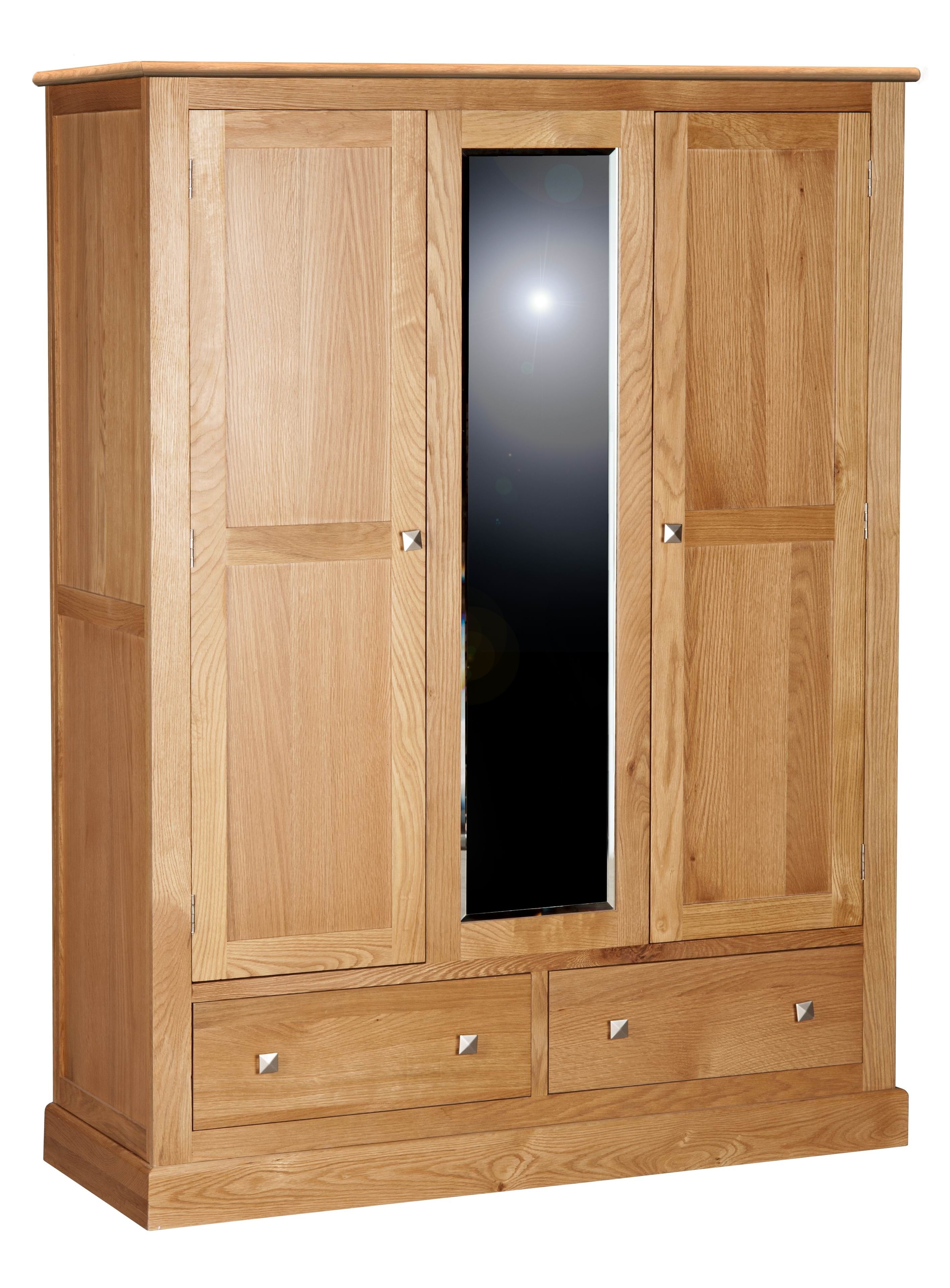 Aspen Oak Triple Wardrobe With Mirrored Center Door Hanging Rail For Wardrobe Double Hanging Rail (View 13 of 15)