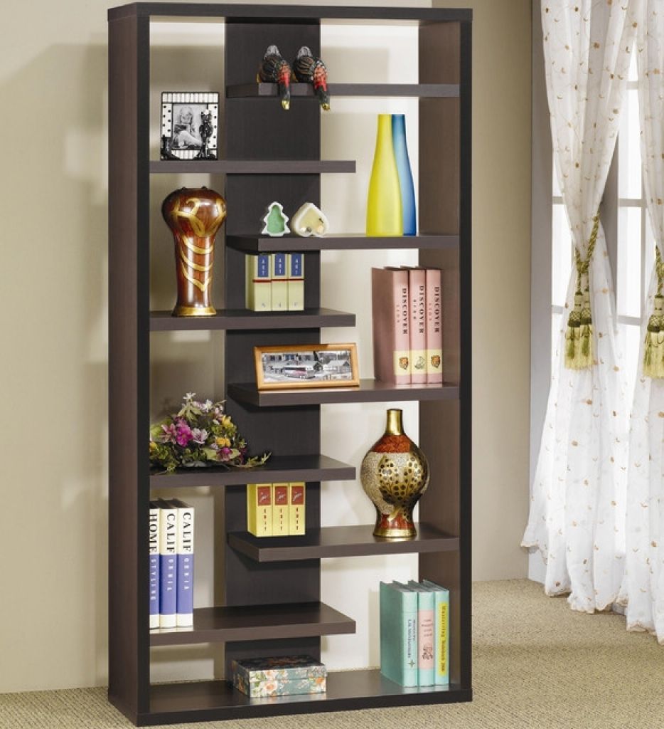 Asymmetrical Semi Backless Bookcase In Cappuccino Modern Backless With Backless Bookshelf (View 9 of 15)
