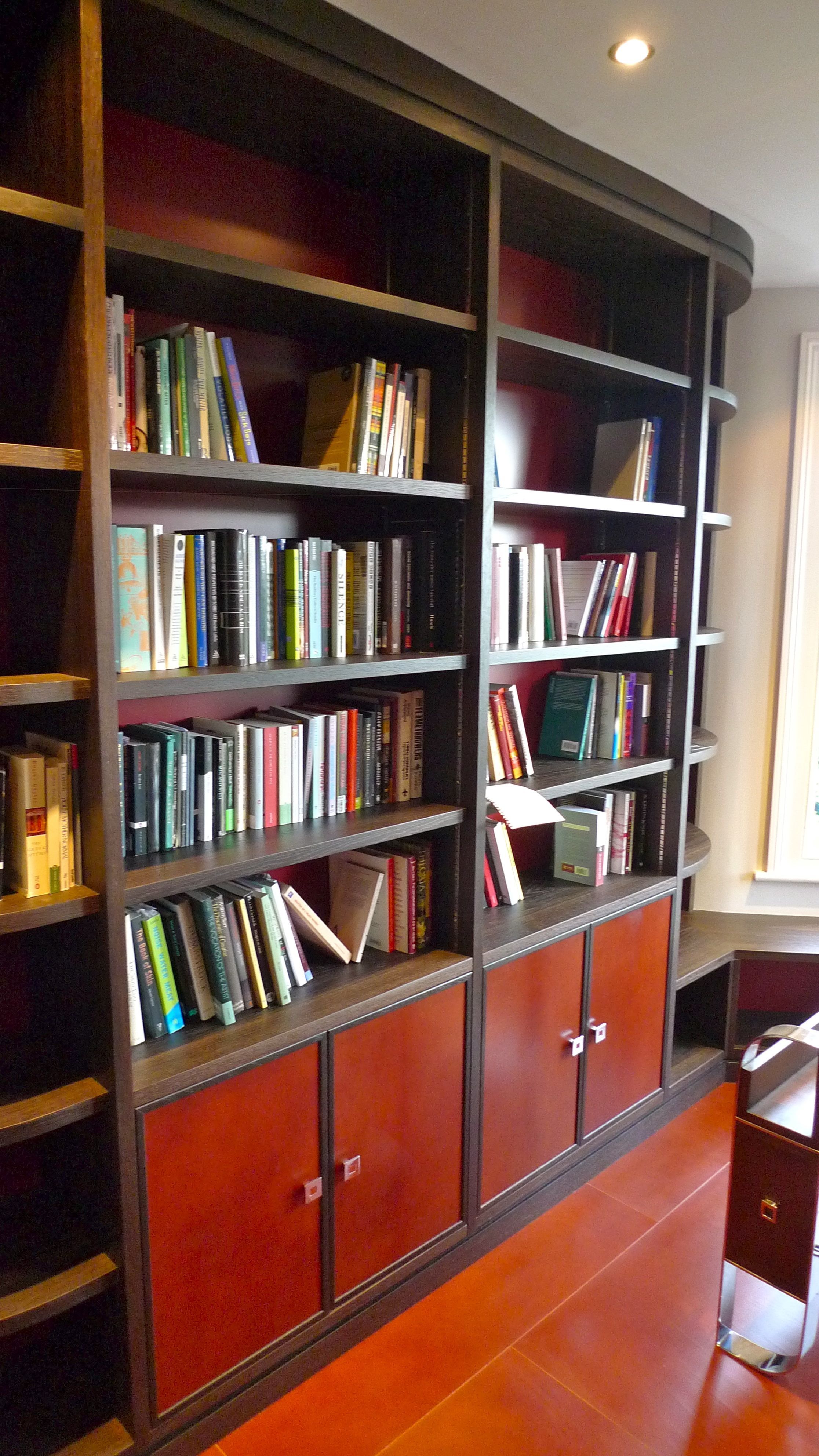 Bespoke Library In Fumed Oak With Leather Doors Covering With Bespoke Library (Photo 3 of 15)