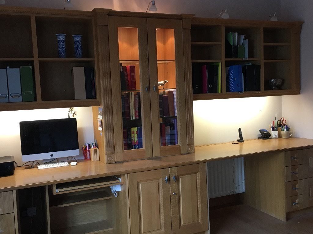 Bespoke Solid Oak Fitted Study Furniture Excellent Condition Regarding Fitted Study Furniture (View 13 of 15)