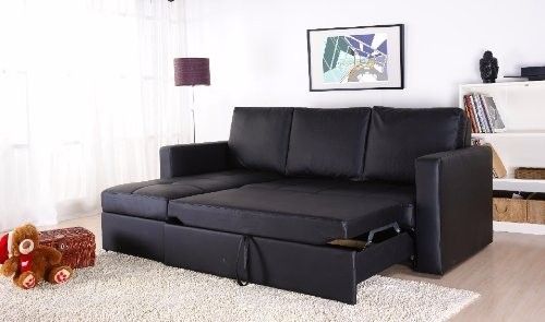 Black Faux Leather Sectional Sofa Bed With Left Facing Storage In Leather Storage Sofas (View 13 of 15)