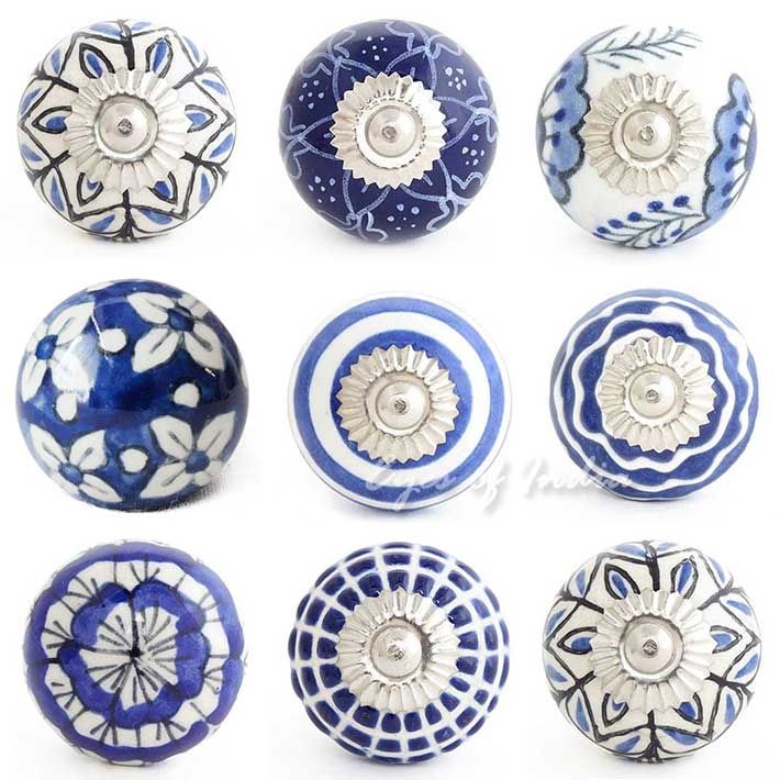 Blue Indigo Ceramic Decorative Shab Chic Cabinet Dresser Intended For Porcelain Cupboard Knobs (View 4 of 15)