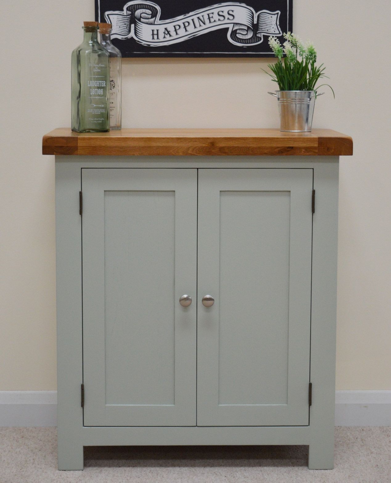 Camborne Painted Oak Linen Cupboard Cabinet In Sea Green Sage Intended For Oak Linen Cupboard (View 6 of 15)