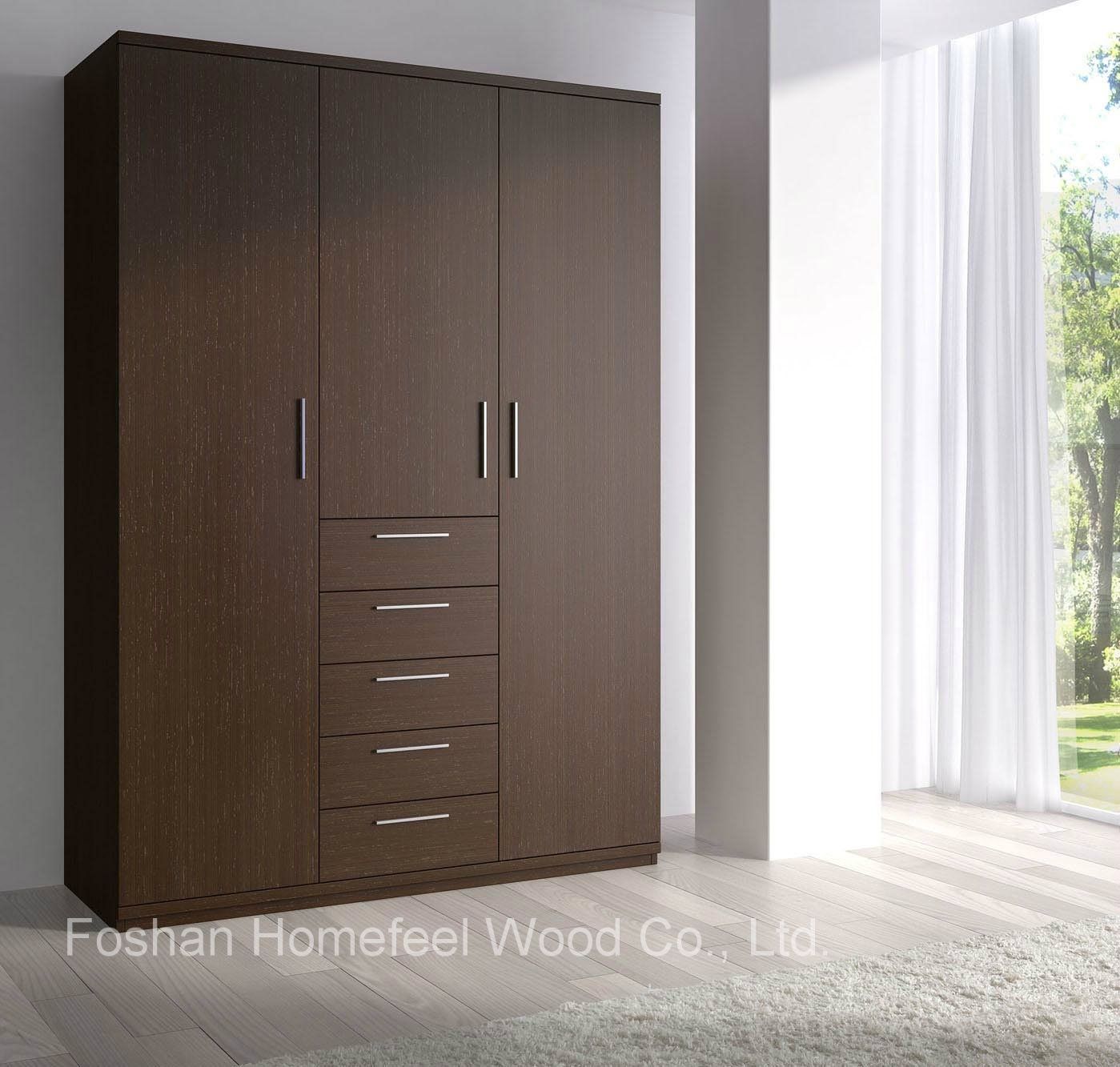 China Dark Brown Wooden Wardrobe With 3 Door Modern Furniture Hf Pertaining To Dark Wood Wardrobes (Photo 14 of 15)