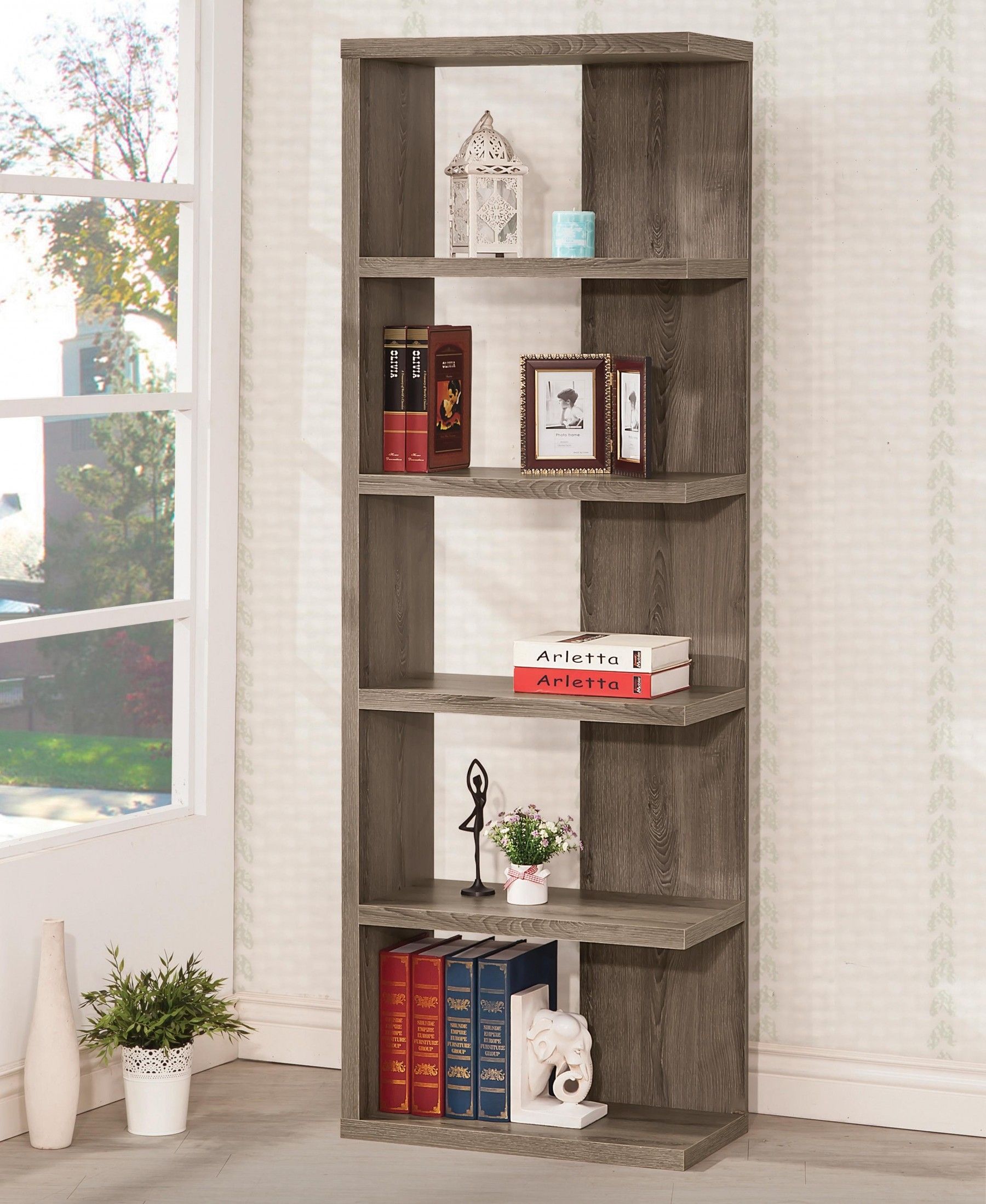 Coaster 800553 Weathered Grey Semi Backless Bookcase Pertaining To Backless Bookshelf (View 14 of 15)
