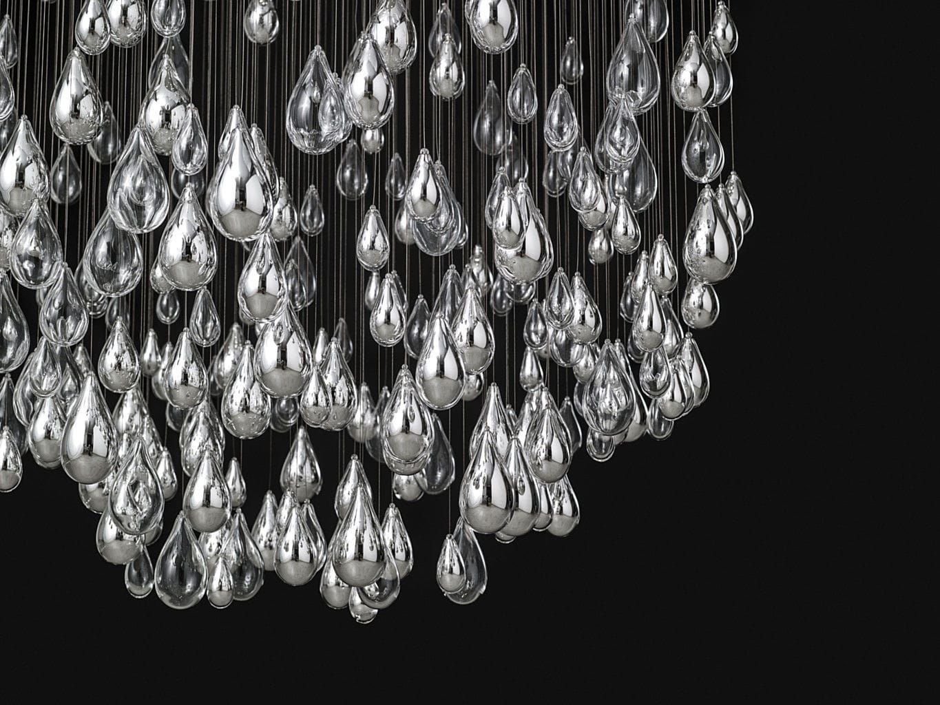 Contemporary Chandelier Blown Glass Stainless Steel Led Pertaining To Glass Droplet Chandelier (Photo 8 of 12)