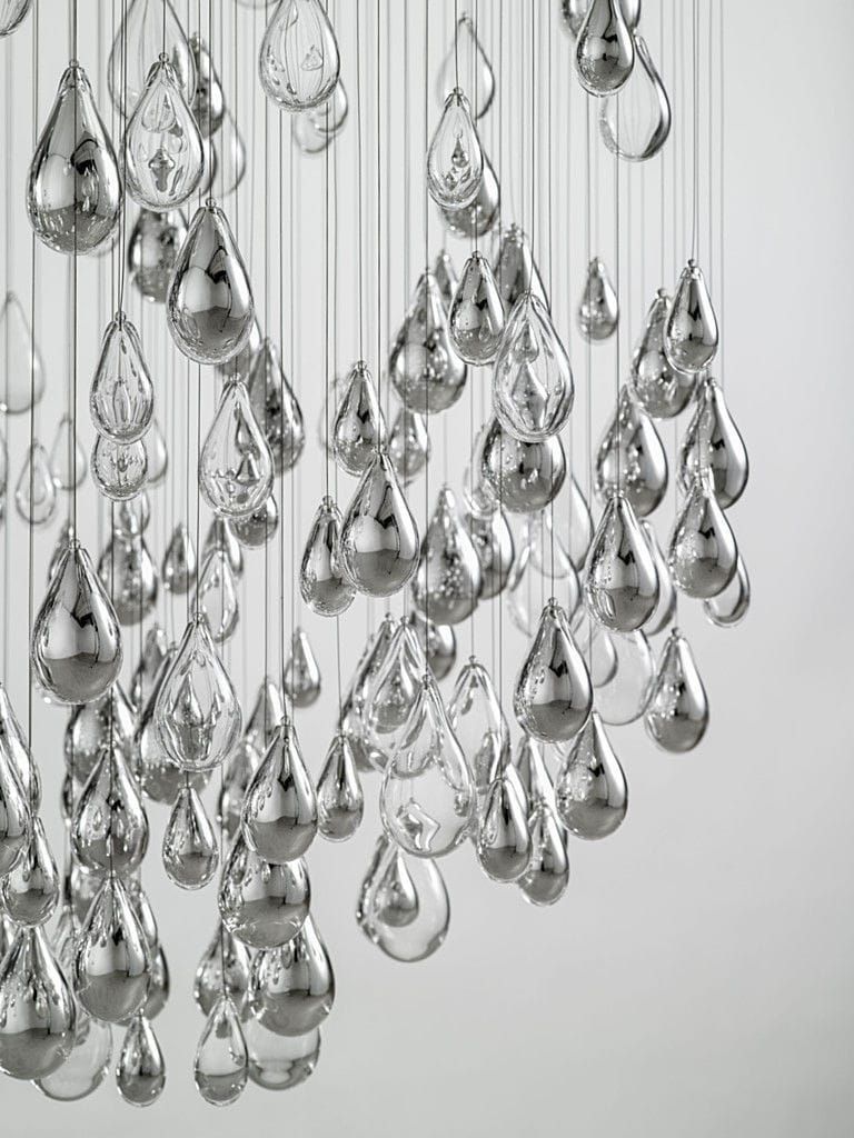 Contemporary Chandelier Blown Glass Stainless Steel Led Regarding Glass Droplet Chandelier (Photo 11 of 12)