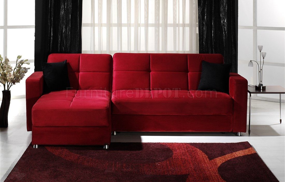 Convertible Sectional Sofa Wstorages In Red Microfiber For Red Microfiber Sectional Sofas (View 10 of 15)