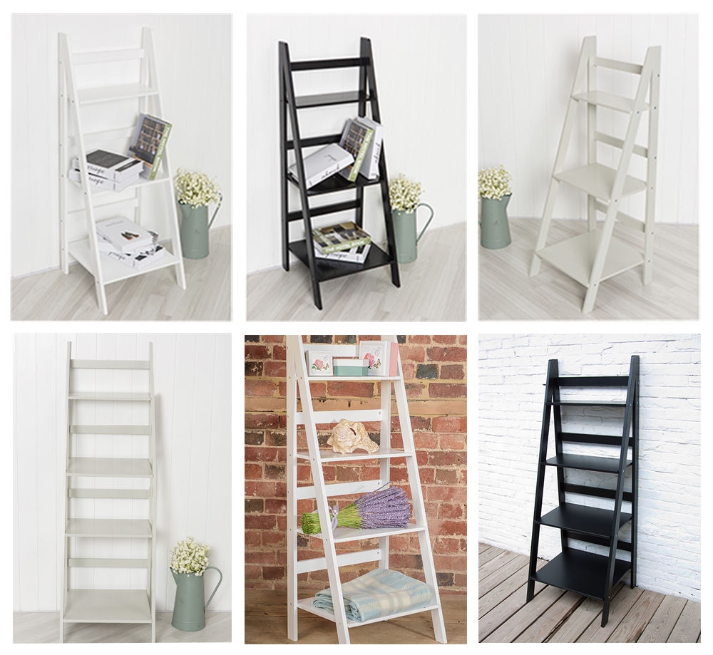 Details About Ladder Book Shelf Bookcase Stand Free Standing For Free Standing White Shelves (Photo 1 of 15)