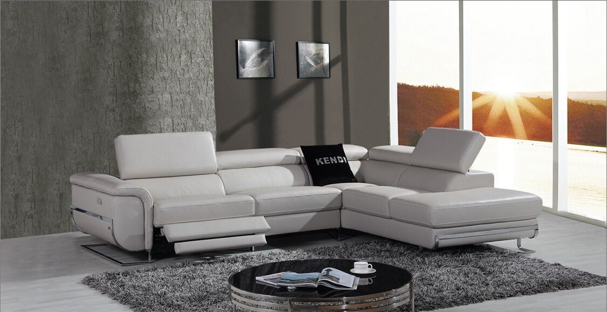 Divani Casa E9054 Modern Grey Leather Sectional Sofa W Recliner Inside Modern Sofas Sectionals (View 12 of 15)