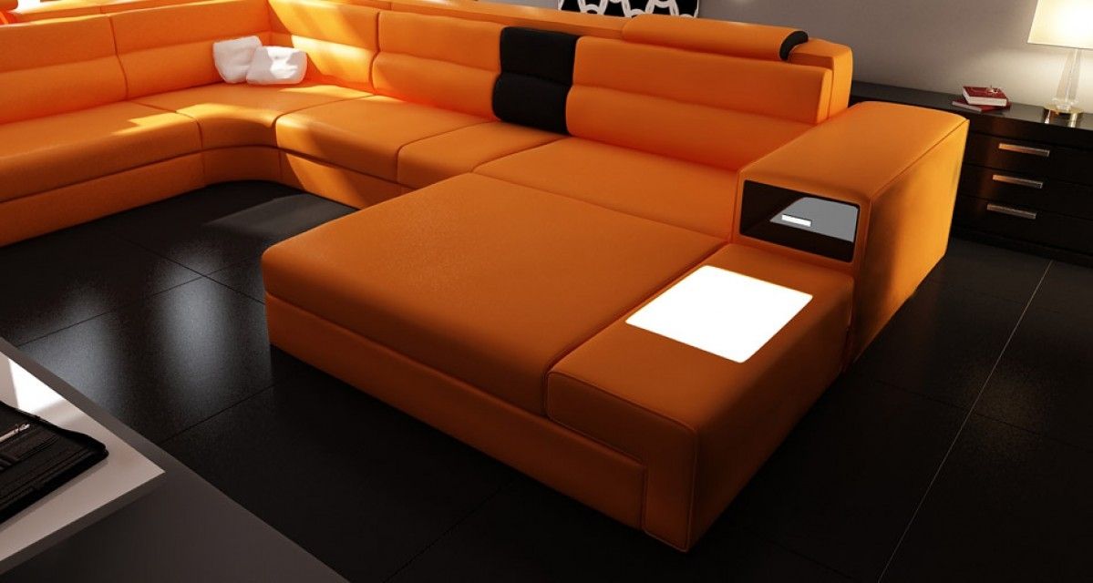 Divani Casa Polaris Contemporary Leather Sectional Sofa With Lights For Sofas With Lights (View 7 of 15)