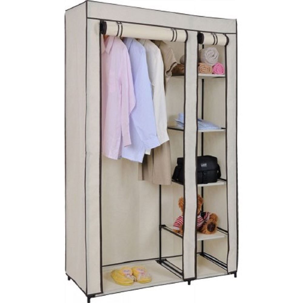 Double Canvas Blue Cream Purple Black Clothes Wardrobe With With Regard To Wardrobe Double Hanging Rail (Photo 7 of 15)