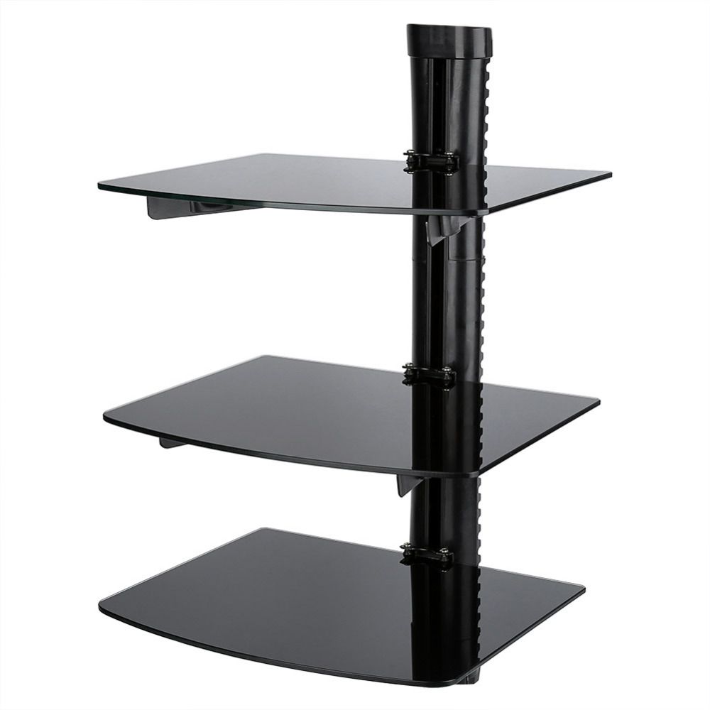 Doubletriple Wall Mountable Shelf Floating Black Glass Bracket With Floating Black Glass Shelf (View 11 of 12)