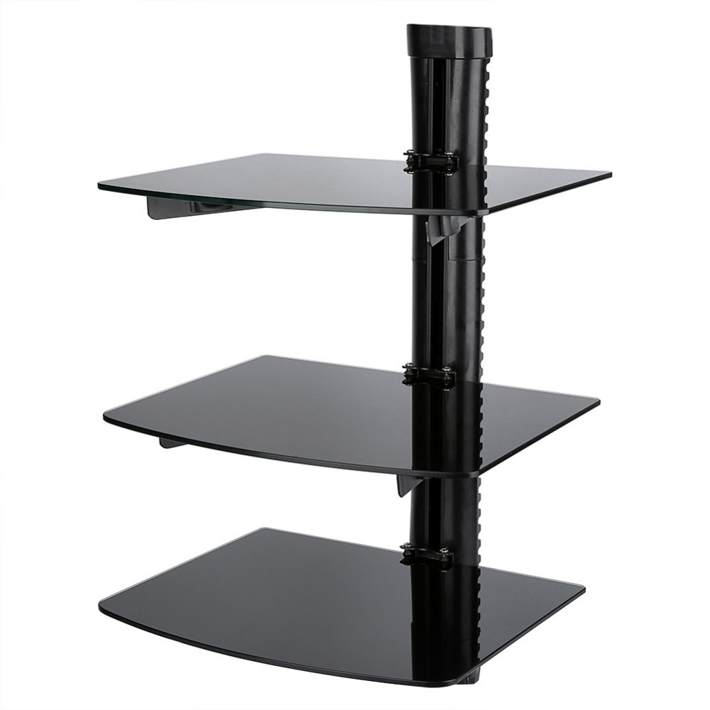 Doubletriple Wall Mountable Shelf Floating Black Glass Bracket With Floating Black Glass Shelf (Photo 11 of 12)