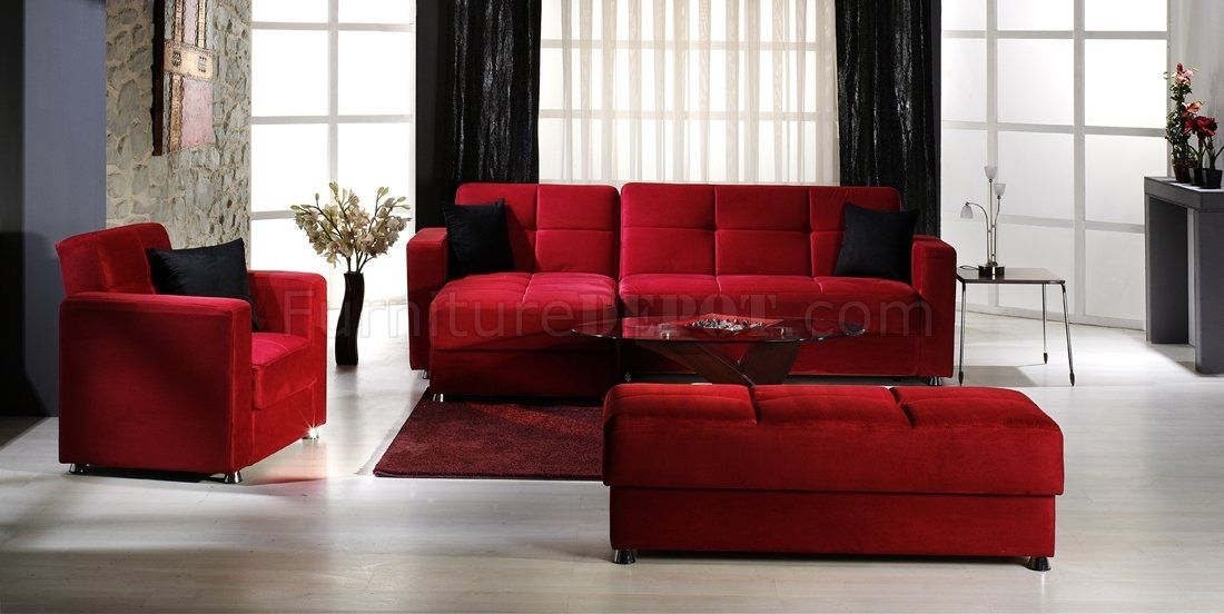 Elegant Convertible Sectional Sofa Wstorages In Red Microfiber Inside Red Microfiber Sectional Sofas (View 15 of 15)